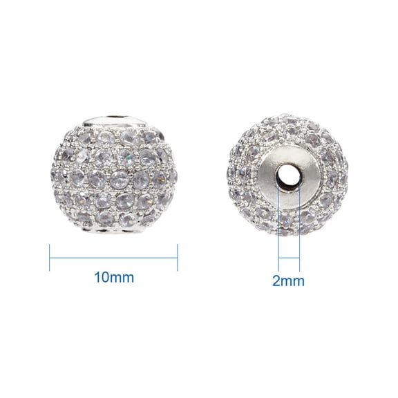 U8MO 10x Brass Micro Pave Cubic Zirconia Metal Beads Loose Rhinestone Bead Craft 10mm-Platinum