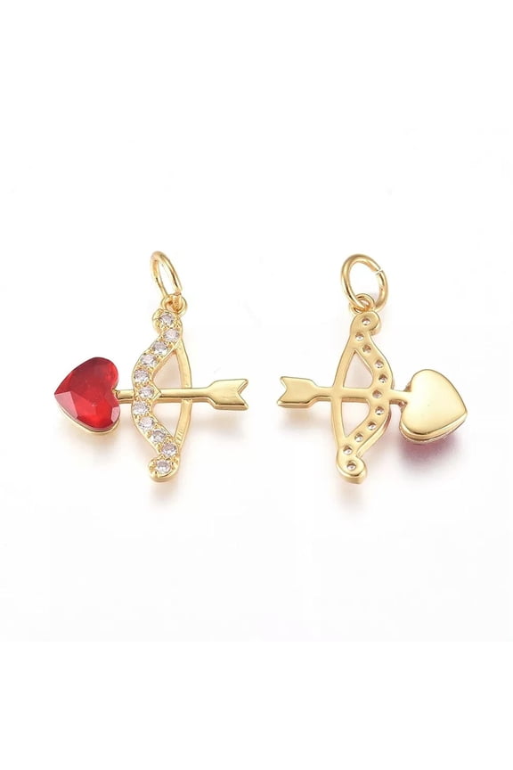 10x Red Heart Cupid's Cherub Arrow Charms Pendants for Valentine Jewelry Making