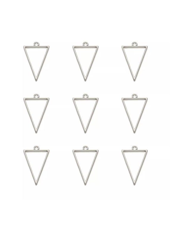 10x Silver Alloy Metal Triangle Frame Pendants Nickel Free Hollow Charms 39x25mm