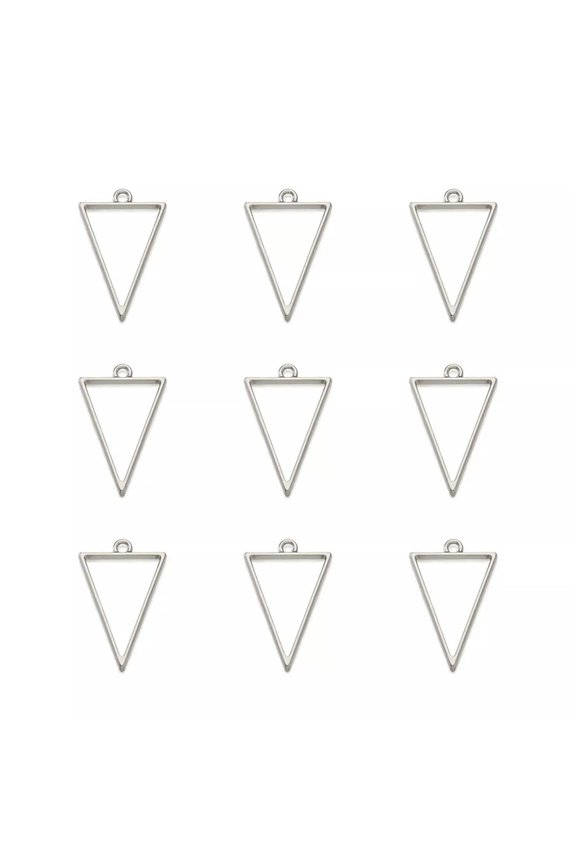 10x Silver Alloy Metal Triangle Frame Pendants Nickel Free Hollow Charms 39x25mm