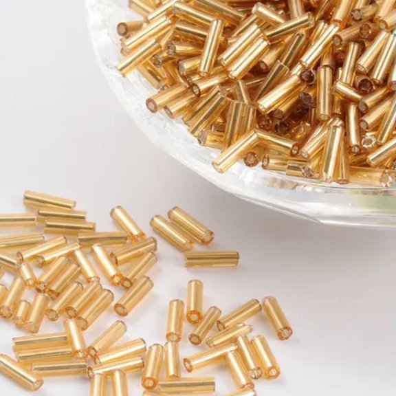 U8MO 1100pcs/50g Glass Bugle Beads Loose Tube Tiny Beads DIY Craft 6x1.8mm Pick Color-LightKhaki Silver Line