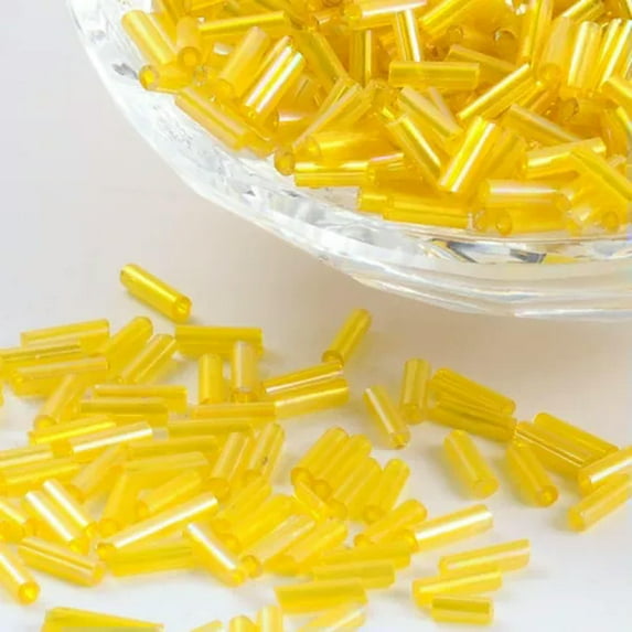 U8MO 1100pcs/50g Glass Bugle Beads Loose Tube Tiny Beads DIY Craft 6x1.8mm Pick Color-Yellow AB