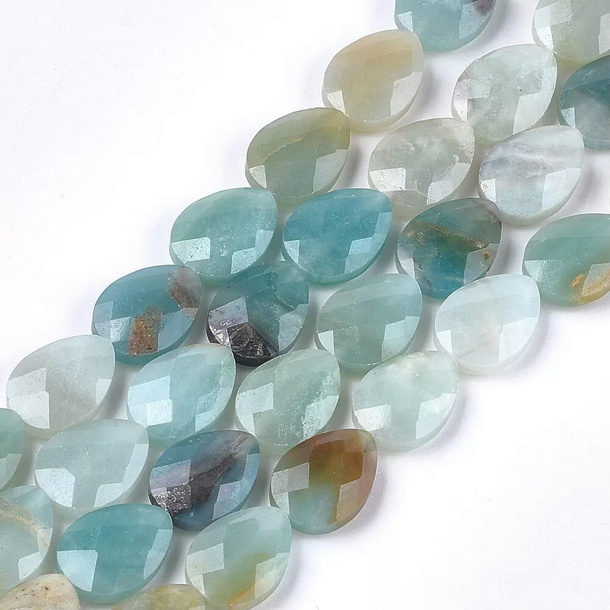 U8MO 11pcs/Strd Faceted Teardrop Natural Flower Amazonite Stone Beads 18x13~13.5mm