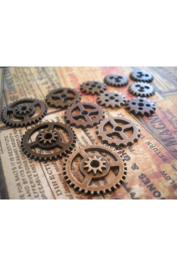 12 Clock Gears Assorted Metals Steampunk Cog Charms Spurs Bronze Copper Links