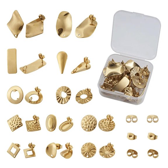 U8MO 12 Pair Mixed Golden 304 Stainless Steel Post Stud Dangle Earring With Ear Nuts