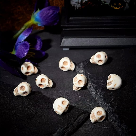 U8MO 120 White Skull Beads Howlite 12mm Manmade Turquoise Bulk Gothic Halloween