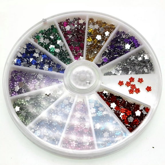 U8MO 1200 Acrylic FlatBack Mini Flower Gems Rhinestones 4mm with Wheel 12 Colour Nail