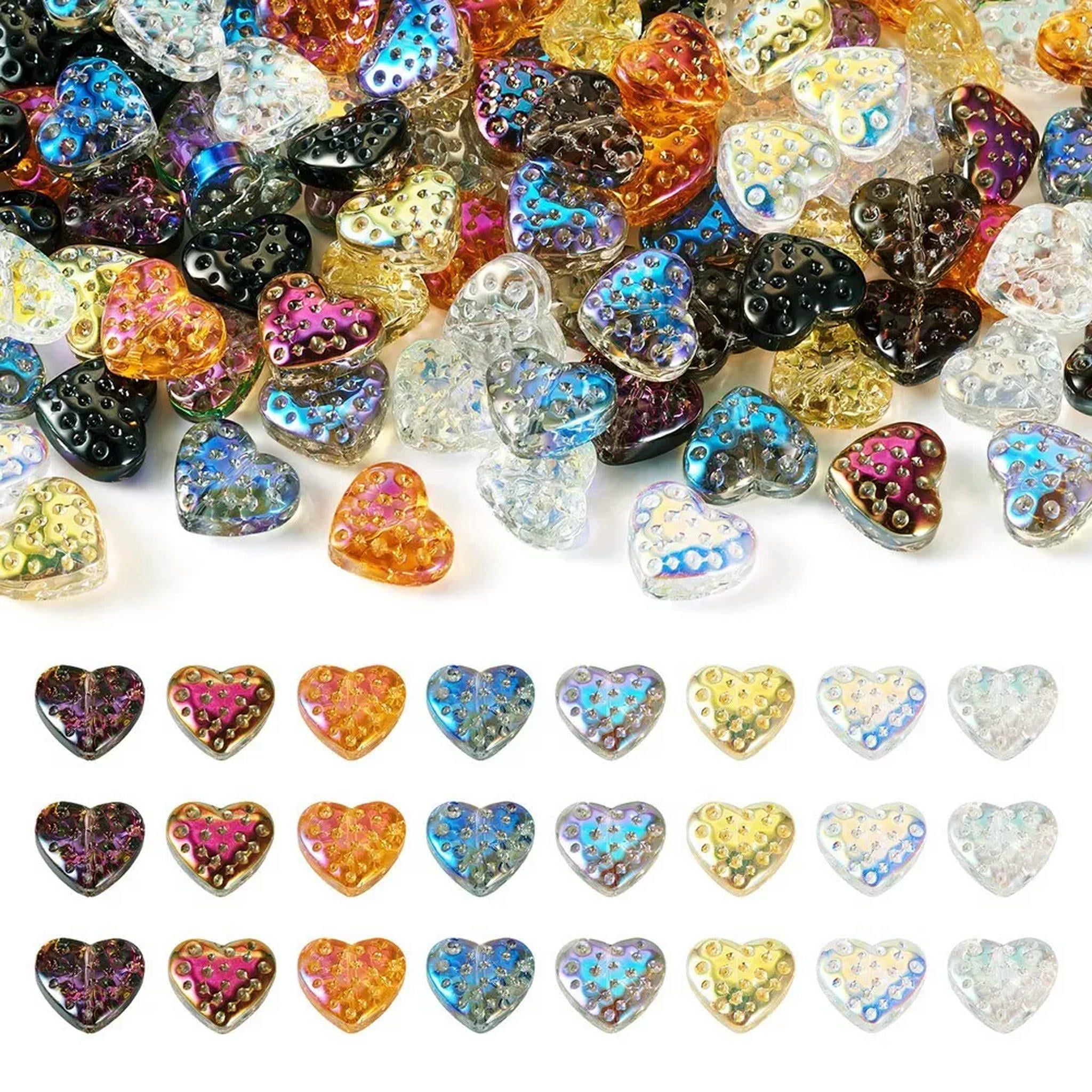 U8MO 120Pcs AB Color Plated Heart Electroplate Transparent Glass Beads Crafts 13x15mm