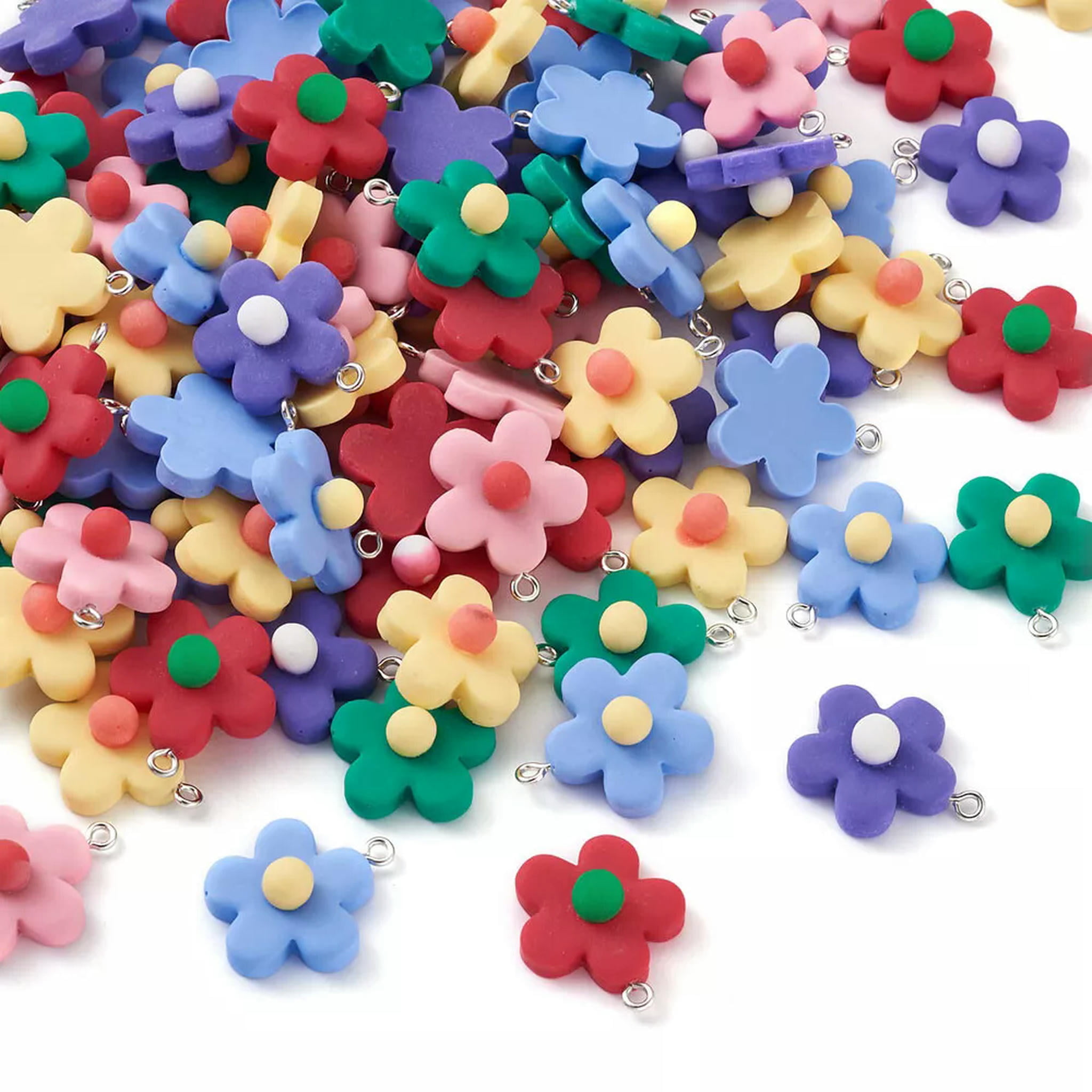 U8MO 120pcs Resin Flower Pendants Cute Dangle Charms Earring Jewelry Making 23~24mm