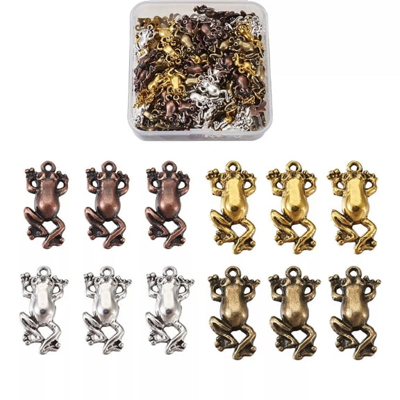 U8MO 120pcs Tibetan Alloy Frog Pendant Lead Free Mini Metal Dangle Charms 21x12mm