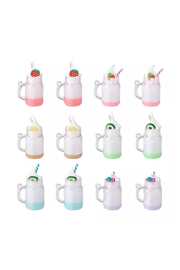12pc Imitation Bubble Tea with Cream Resin Plastic Pendants Dangle Charm 44x28mm