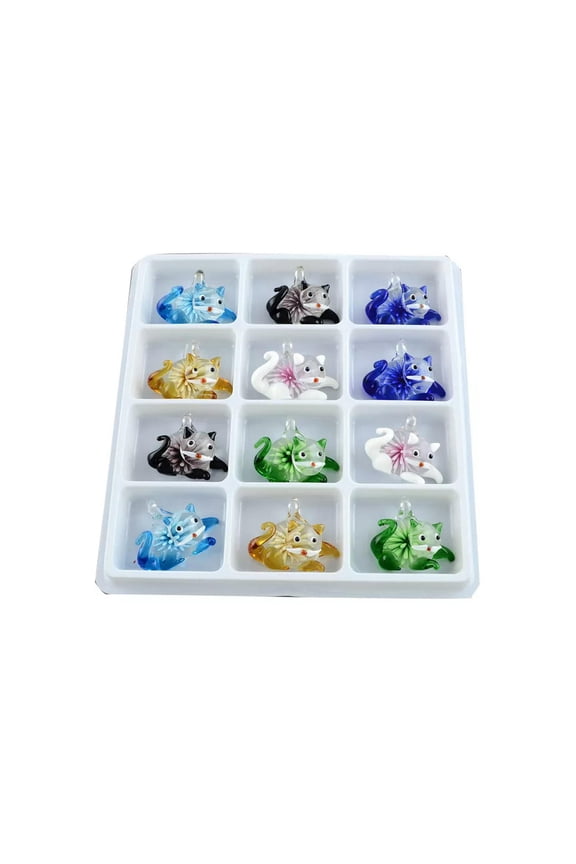 12pcs Handmade Lampwork Cat Pendants Big Dangle Charms Jewelry Making 38x46mm