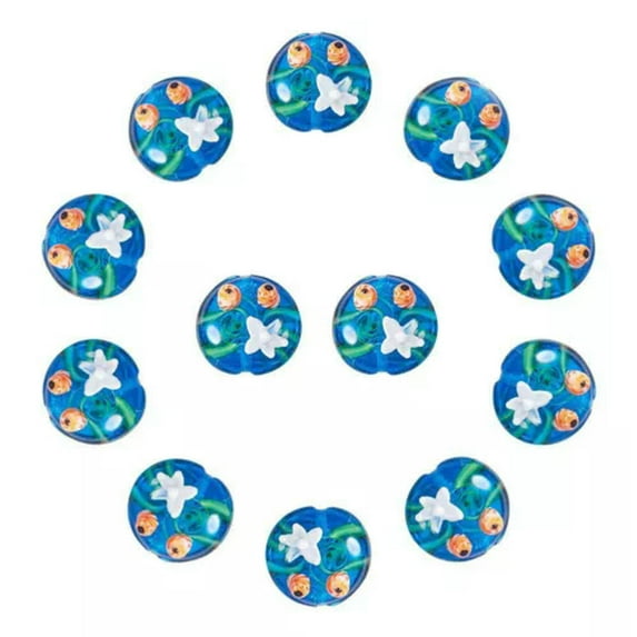 U8MO 12pcs Ocean Theme Handmade Lampwork Glass Beads DIY Summer Beach Craft 23 Style-Flat Round I