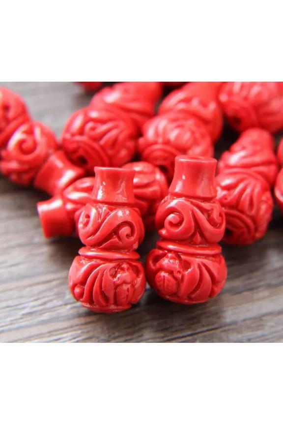 12x20mm red cinnabar carved pendant beads 10PCS