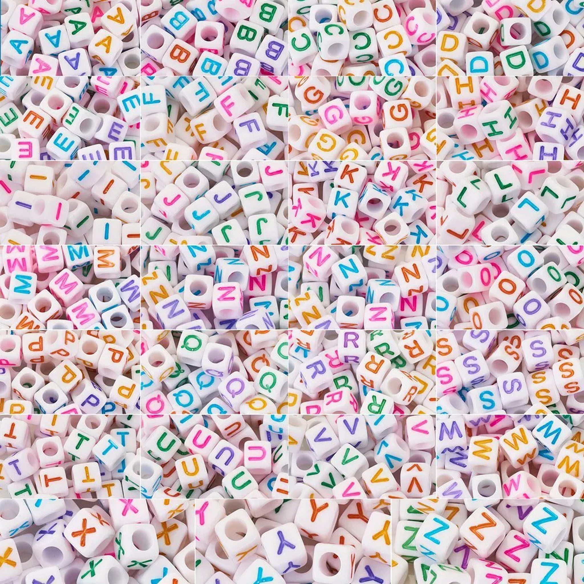 U8MO 1300pcs 26 Letter A~Z 6mm Opaque White Acrylic Enamel Cube Beads Alphabet Spacer