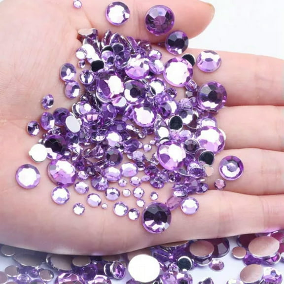U8MO 1300pcs Mixed Size 3mm-10mm Acrylic Round Diamond Flatback Rhinestone Gems-Purple