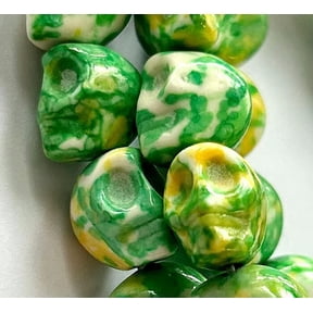 U8MO 13mm Green Rain Stone Skull Loose Beads 16"