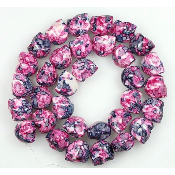 U8MO 13mm Pink Rain Stone Skull Loose Beads 16"