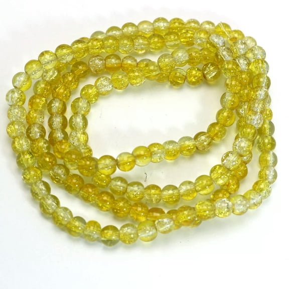 U8MO 140 pcs Yellow Crackle Cracked Round Glass Crystal Charm Beads 6mm Craft DIY