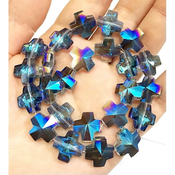 U8MO 14mm Faceted Pretty Blue Crystal Quartz Cross Loose Beads 14"