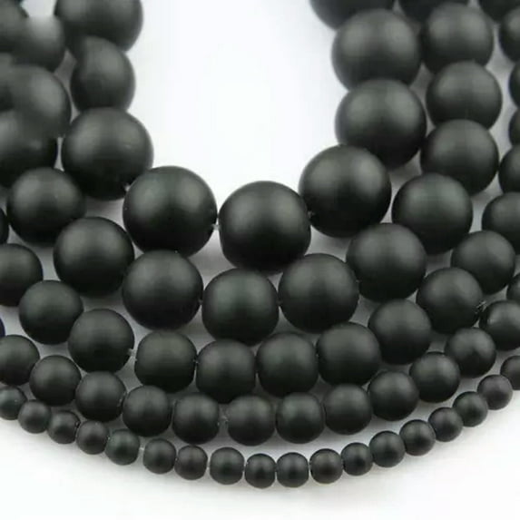 U8MO 15" Strand Natural Stone Rock Gemstone Round Beads 4mm 6mm 8mm 10mm 12mm-Matte Black Stone-10mm