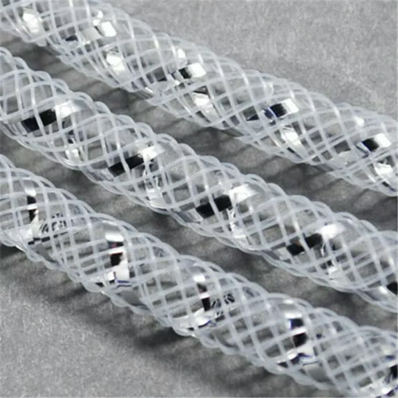 U8MO 150yards Mesh Tubing Cords Silver Vein Plastic Net Thread Ribbon Wreath 8mm DIA-White