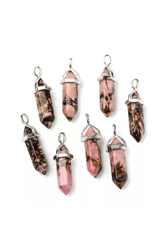 15pcs Natural Agate Gemstone Bullet Pendants Smooth Charms Links Jewelry 37~40mm-Rhodonite