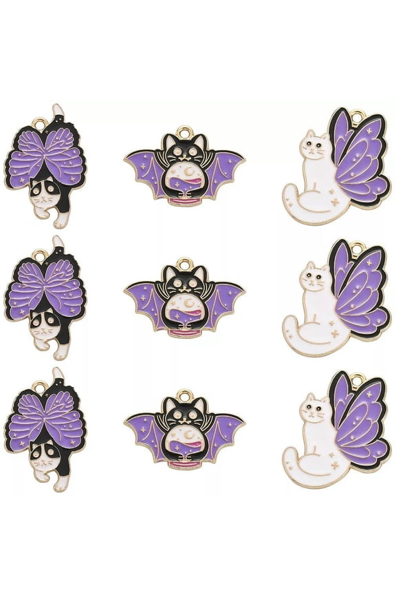 15x Halloween Bat Butterfly Cat Charms Pendants for Jewelry Making DIY Crafting