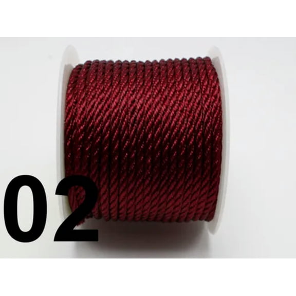 U8MO 16.4 Feets 3mm Nylon String Chinese Satin Silk Braided Cord Love Binding Rope-2# Red wine