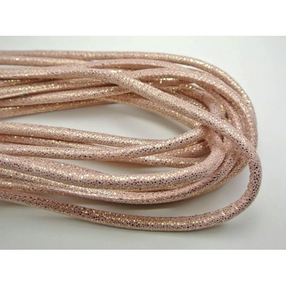 U8MO 16.8 Feets Pink Metallic Glitter Stitched Soft Fabric Cord Rope String 5X7mm