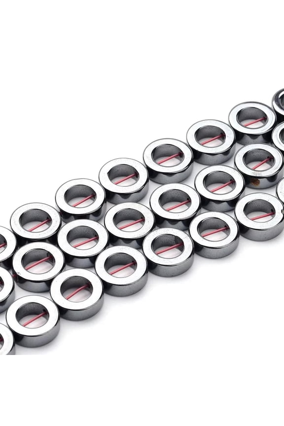 16" Strd Non-magnetic Hematite Stone Beads Donut Loose Bead Frame Black 12x4mm