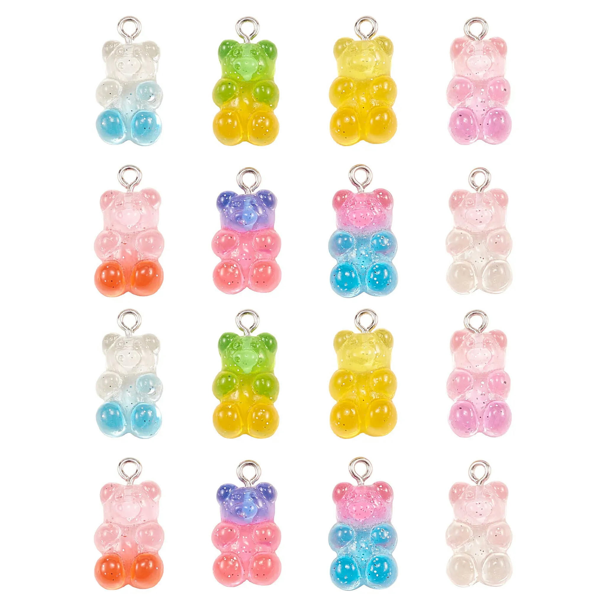 U8MO 160x Gummy Bear Charms Glitter Powder Resin Pendant for Jewelry Making Keychain