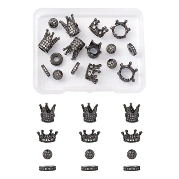 U8MO 16pc Brass Micro Pave Clear Grade Cubic Zirconia Crown Beads Loose Spacer 6~13mm-Gunmetal
