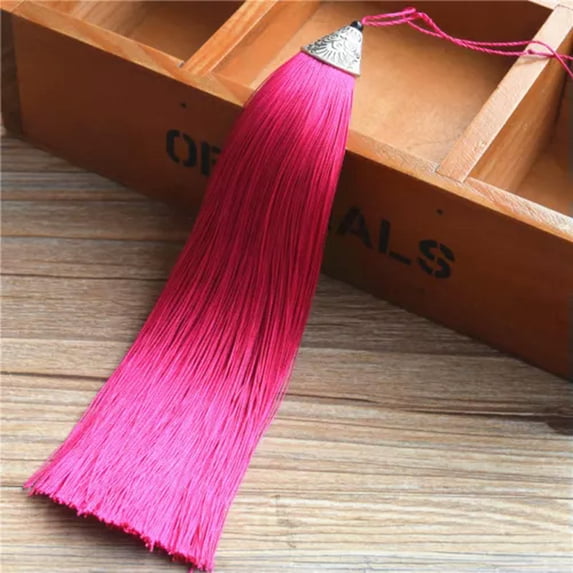 U8MO 17cm Alloy Metal Cap Ice Silk Tassel Trim Craft Jewelry Making DIY Accessory-10# rose red
