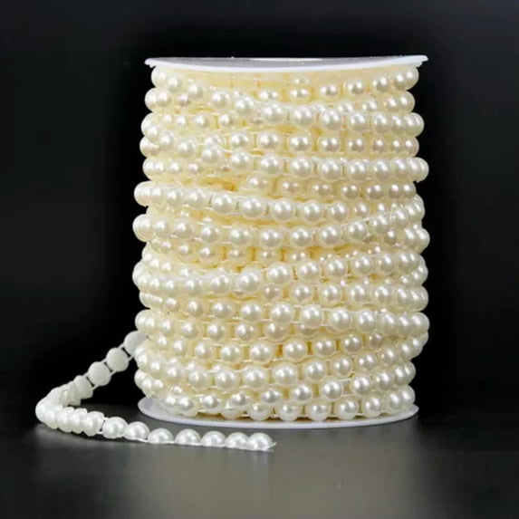 U8MO 18 Meters Acrylic Flatback Pearl Bead 12mm Chain Garland Trims Wedding Bouquet-Ivory