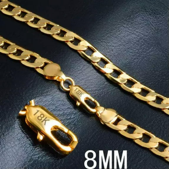 U8MO 18K Gold Plated 20inch Copper Metal Open Link Chains Necklaces Jewelry-3# 8mm
