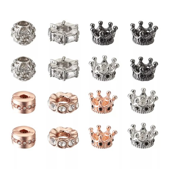 U8MO 18pc Crown Rondelle Alloy Crystal Rhinestone European Large Hole Beads 10~11.5mm