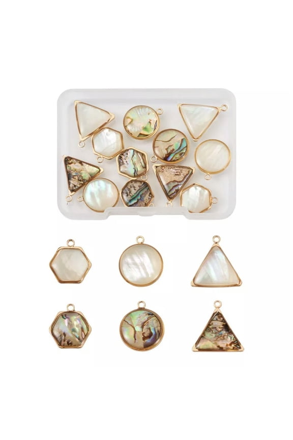 1Box Golden Natural Paua Shell White Shell Natural Shell Pendant Sets 15~17.5mm