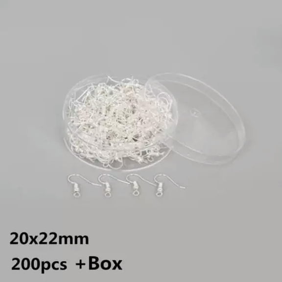 U8MO 1Box Jewelry Findings Earring Hooks/Pin/Ring/Clasp/Chain/Beads Cap Jewelry DIY-Silver# ( Ear Hook 200pcs)