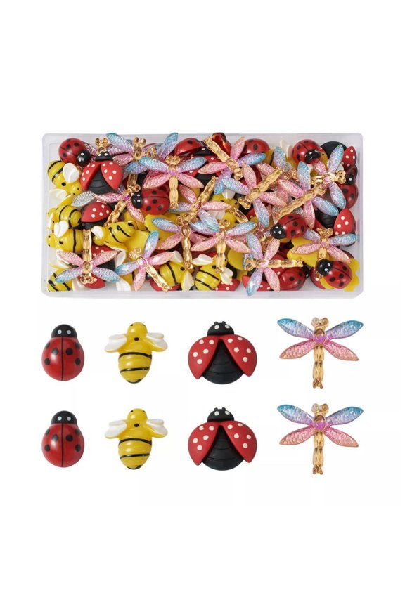 1Box Ladybird Dragonfly Bees Plastic Cabochon Pendants DIY Jewelry Making Kit
