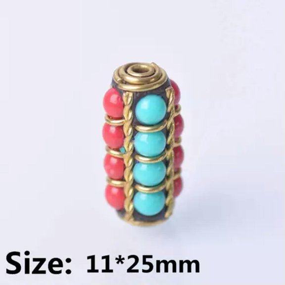 U8MO 1PC Charms Turquoise Tibetan Nepalese Brass Beads Lapis Tribal Boho Spacer Beads-11#