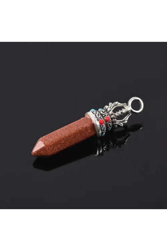 1PCS 48x11mm Natural Stone Hexagonal Pointed Dangle Drop Pendants-Goldstone