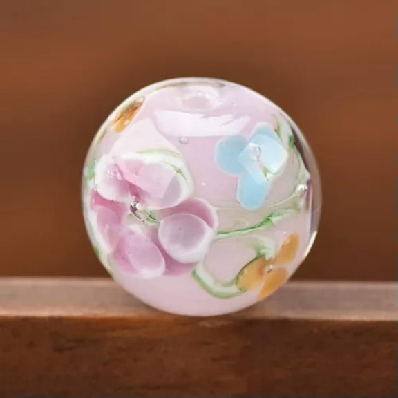 U8MO 1PCS Round 20mm Big Handmade Flower Pattern Lampwork Glass Loose Beads-5#
