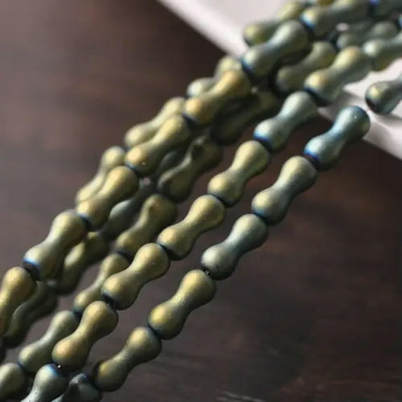 U8MO 1Strand 22inch Bone Shape Crystal Glass Loose Spacer Beads DIY Jewelry Making-#25 Dull Green