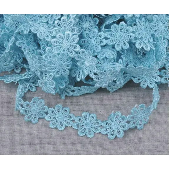 U8MO 1Yards 25mm Lace Flower Ribbon Sewing Trim lot Appliques Sew Supplies-Blue