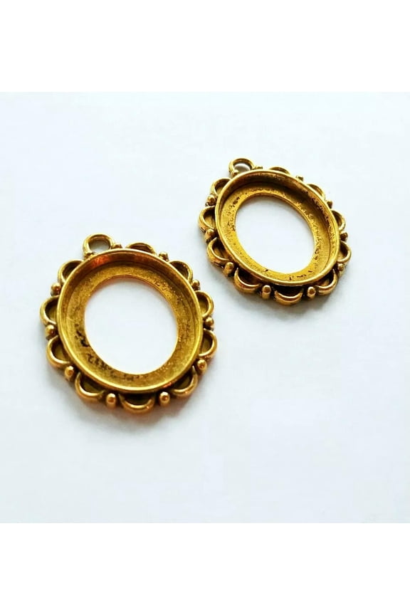 2 Cabochon Settings Cameo Frame Pendants Oval Antiqued Gold Findings