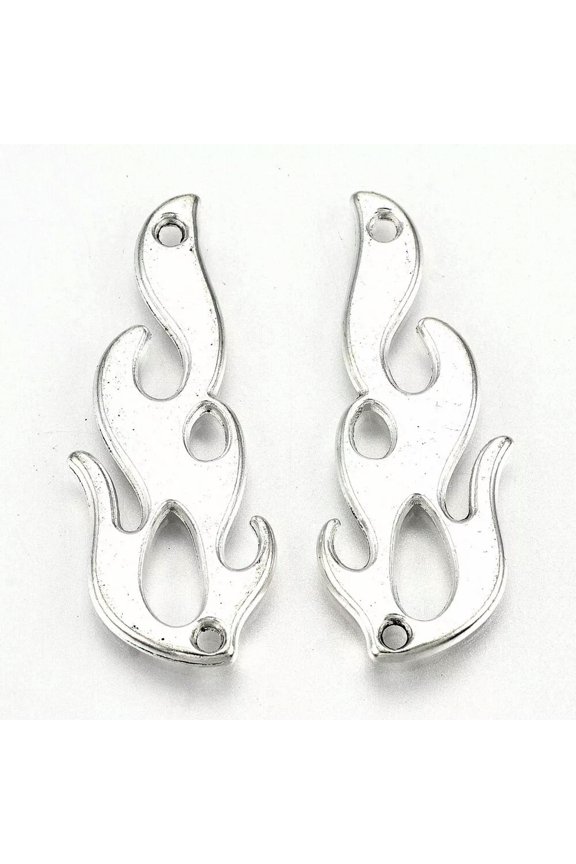 2 Fire Charms Antiqued Silver Tone Flame Pendants Connector Links Chandelier