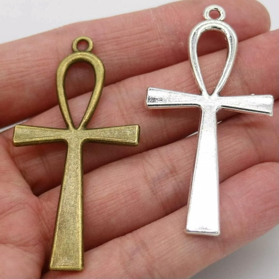 U8MO 2 Large Ankh Cross Pendants Antiqued Silver Bronze Egyptian Religious Assorted