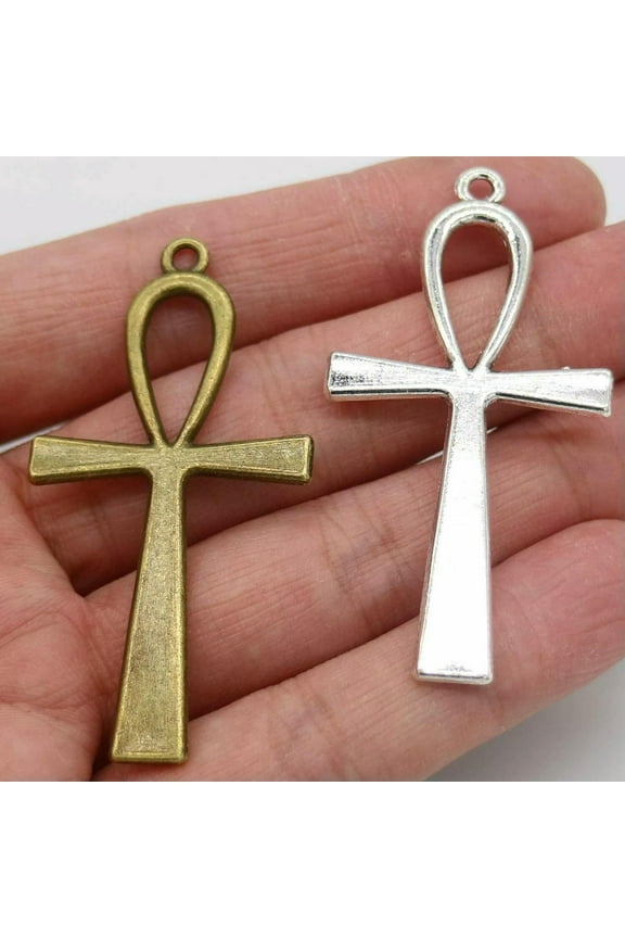 2 Large Ankh Cross Pendants Antiqued Silver Bronze Egyptian Religious Assorted