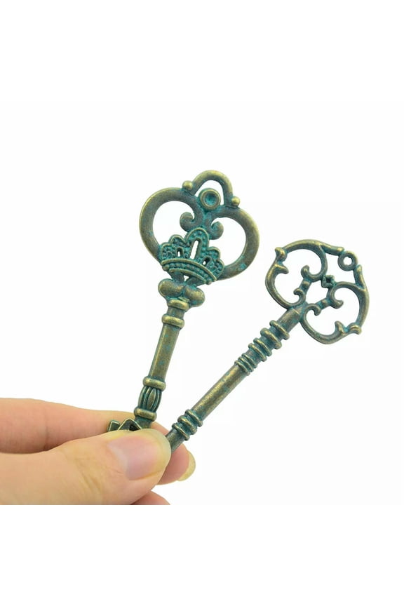 2 Large Key Pendants Bronze Patina Skeleton Keys Santa Keys Christmas 3 Inches